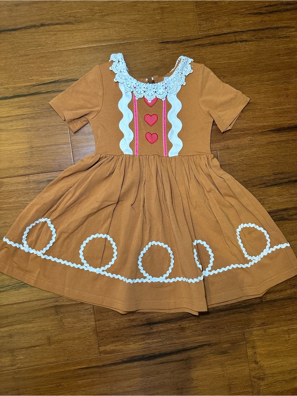 Only Little Once Christmas Gingerbread Crocheted Trim Dress in Caramel Size 3